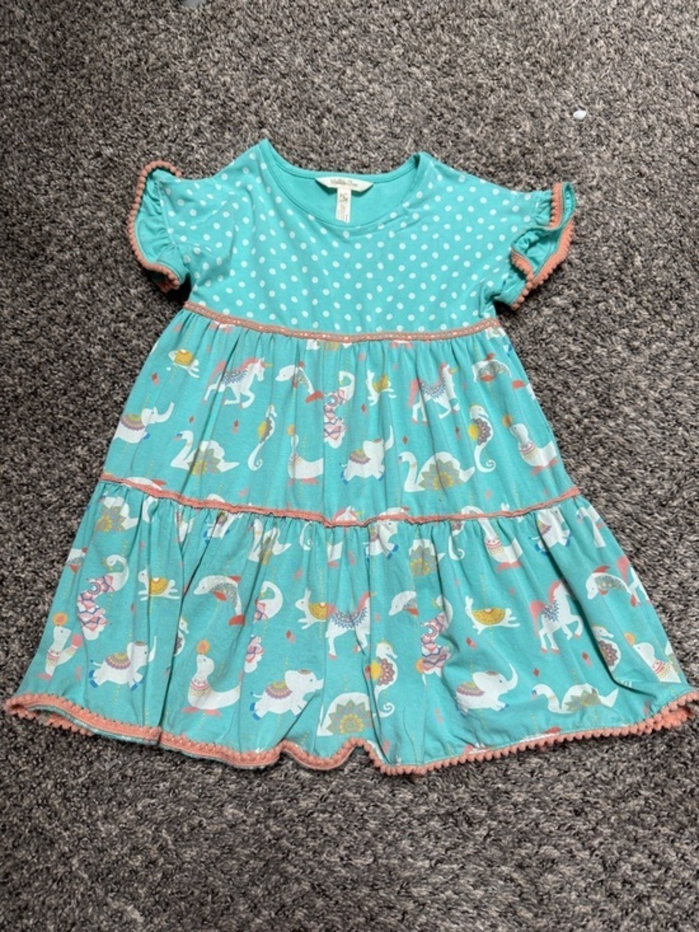 Matilda Jane Turquoise Polka Dot & Carousel Animal Tiered Dress